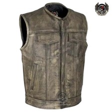 Mens Club Biker Concealed Carry Vest Distressed Brown Leather Motorcycle Biker
