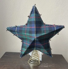 New Christmas Tartan Plaid Star Tree Topper 13” Tall Jingles