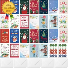 26 Pack Christmas Cards with Envelopes and Stickers, Christmas Greeting Cards Bu