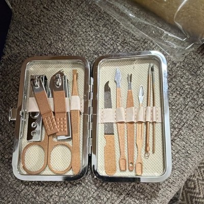 Nail-P2 Gold Metal Manicure & Pedicure Tool Kit w/ Case Curved Manual Set