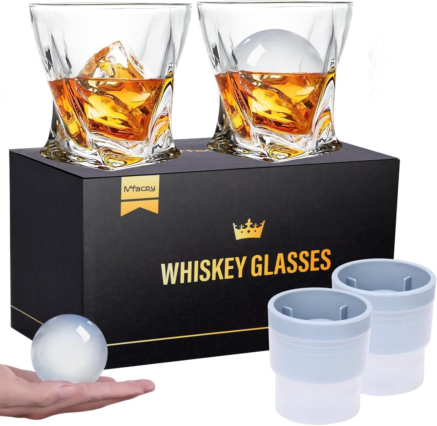 Mfacoy Old Fashioned Whiskey Glasses Set of 4 (2 Crystal Bourbon Glasses, 2 Roun
