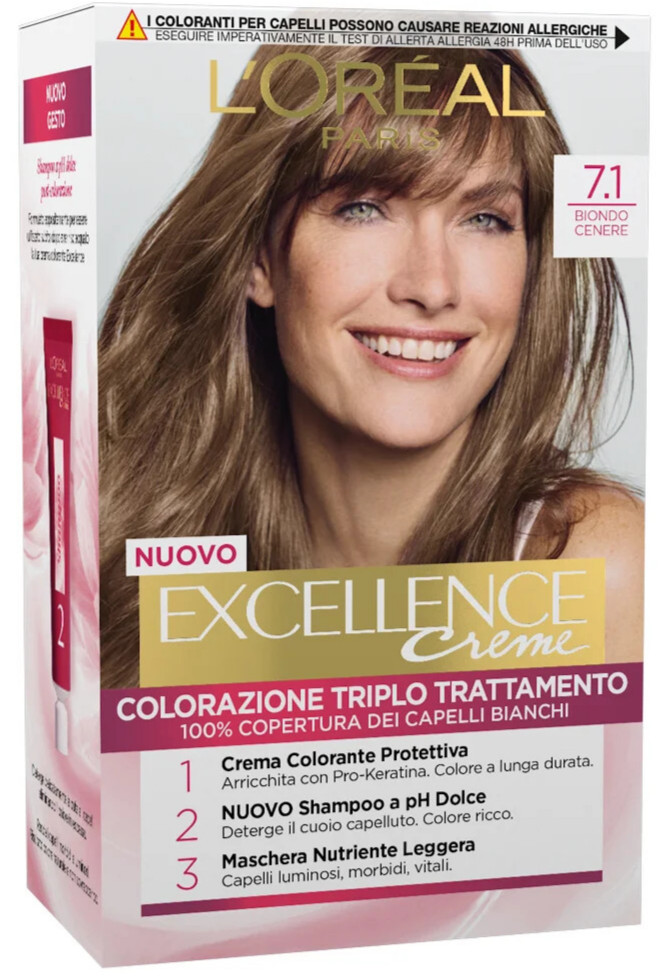 EXCELLENCE CRÉME 7.1 BIONDO CENERE COLORAZIONE TRIPLO TRATTAMENTO CAPELLI