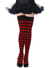 Womens Black Red Thigh High Striped Knee High Cotton Knit Socks One Size