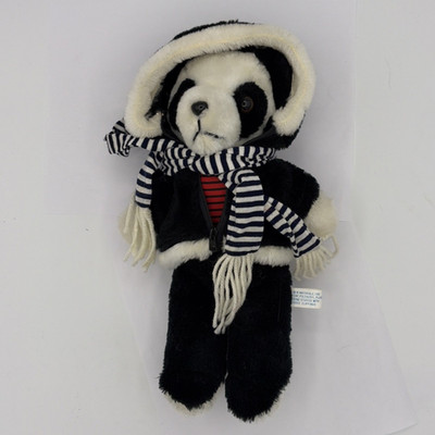 Interpur Panda Bear 12  Plush Wearing Black Hooded Jacket Scarves VTG Korea