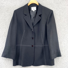 Le Suit Blazer Womens 14 Black Button Up Jacket Notch Lapel Long Sleeve Career