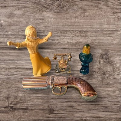 Vintage Lot Avon Cologne Bottles 1970s Pistol Parakeet Phone Jumping Rope Girl