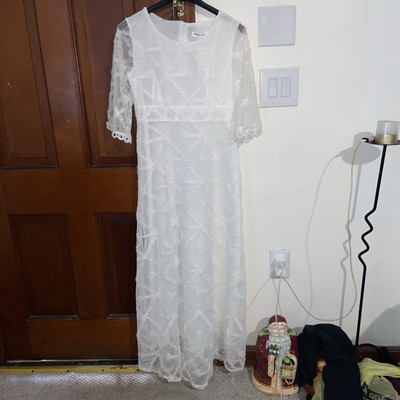 Orderplus White Lace 3/4 Sleeves Wedding Dress Rose Buds Size Small NWT