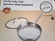 Delarlo Fully Clad Stainless Steel 12" Frying Pan with Lid NEW