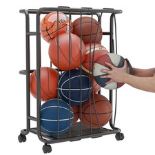 Large Garage Ball Storage Rack with Wheels Garage Ball Rolling Storage Rack w...