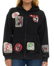 The Nightmare Before Christmas Women's Black Patchwork Full Zip Hoodie Large NWT