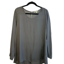 Pleione Gray Long Sleeve Flowy Chiffon Like Material Blouse, Size M 