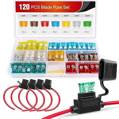 50030R 120 pcs Standard Blade Fuse Color: 120Pcs ATC/ATO Fuse + 12AWG Holder 5