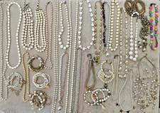 Vintage New White Pearl Jewelry Necklace Bracelet Craft Repair Bead Lot 13