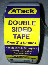 2 - ATack Double Sided Tape, Clear, Removable, 2" x 30 Yards NEW Free Shipping