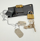 Lot of Metal and Leather. Locks, Key Wallet, Rambo Dog Tags, Can Opener — photo 1