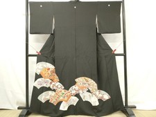 Heiwaya Kimono Luxurious black tomesode embroidered flower and bird pattern