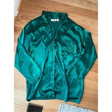 Vintage Victoria s Secret Gold Label Green Satin Sleep Shirt Oversized - Large