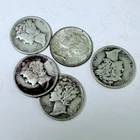 MERCURY SILVER DIMES LOT OF 5, 90% SILVER CIRCULATED COINS FREE SHIPPING #8992