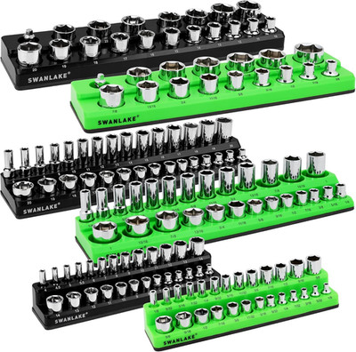 Magnetic Socket Organizer Set, 6-Piece 1/4'', 3/8'', 1/2'' SAE & Metric Sockets Hol