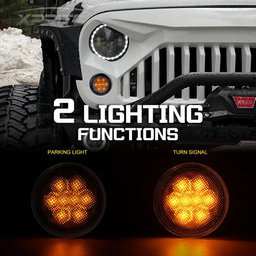 Xprite LED Turn Signal Lights Assembly w/ Clear Lens for 07-18 Jeep Wrangler JK - Picture 4 of 7
