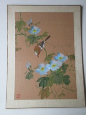 VINTAGE Chinese Painting on Silk - Good Condition Bird and Flowers Unframed 23