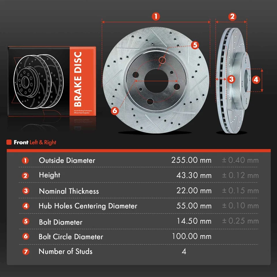 2 piezas rotores de freno delanteros perforados y ranurados para Scion xA xB 2004 2005 2006 L4 1,5 L Foto 4 de 4