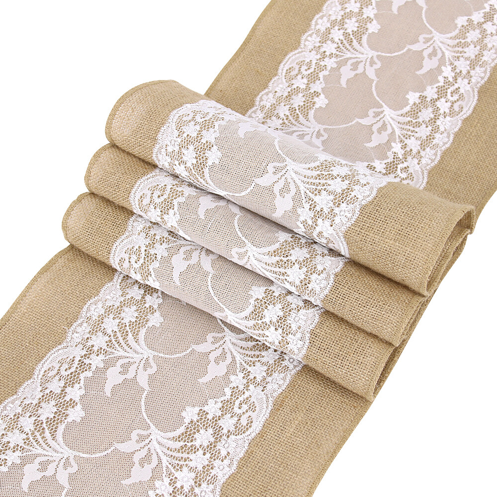Time to Sparkle 5PCS 30 x 275CM Hessian Table Runner Lace Burlap Rustic Wedding