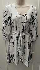Slit Sleeve French Dress Belt Blanc Du Nil France Tu Black & White Soft Viscose