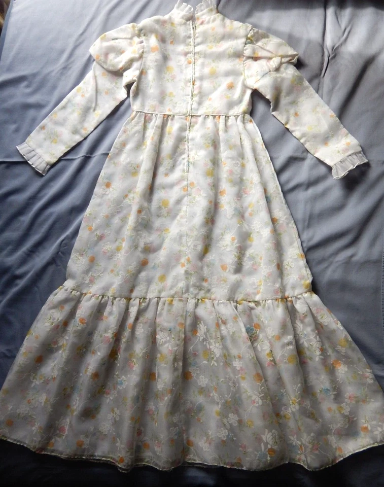 Vestido Gunne Sax Blanco Floral Sintético Flocado Organza Principios de los 70 Niñas 8-10? Foto 4 de 4
