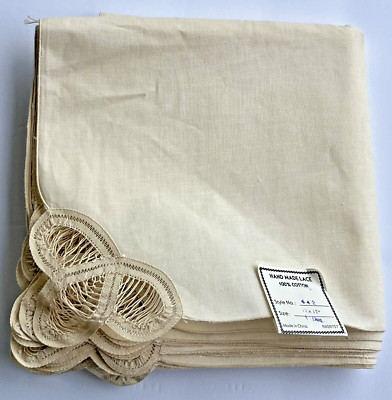 VTG Tablecloth Napkins HAND MADE LACE ECRU SET/12 SQUARE NEW OLD STOCK 17 x 17 