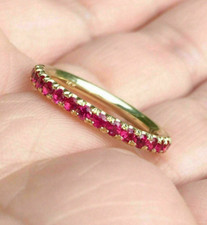 Women's 1.24ct Round Ruby Half Eternity Wedding Band Ring 925 Sterling Silver