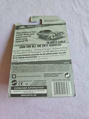 2011 Hot Wheels '70 MONTE CARLO Light Blue 106/244 GREAT CARD