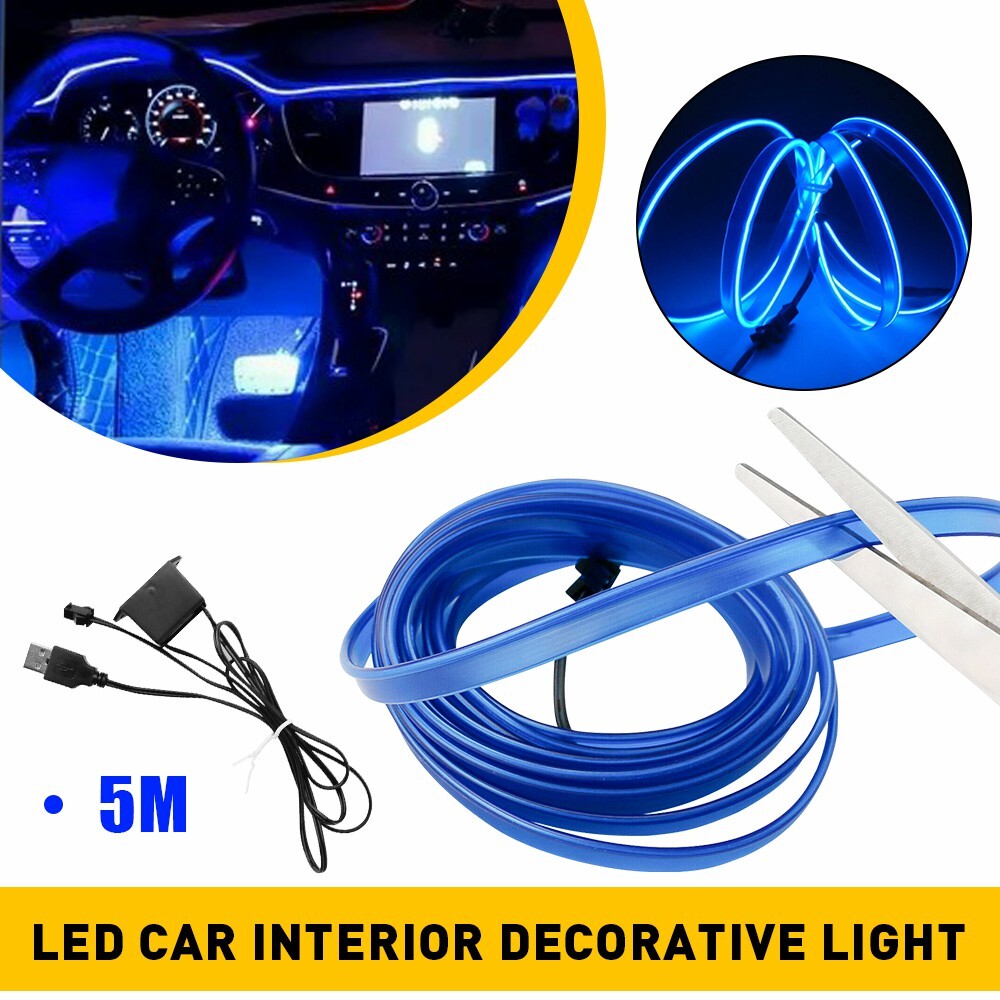5m Car Interior Atmosphere Wire Auto Strip Light LED Decor Lamp Accessories Blue