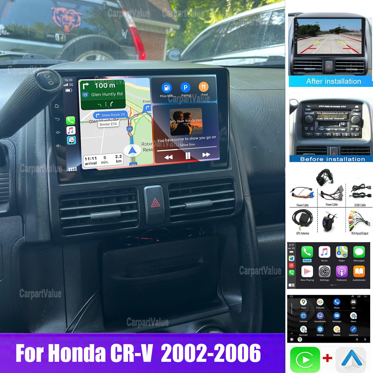 For Honda CR-V CRV 2002-2006 Apple CarPlay Android 15 Car Stereo