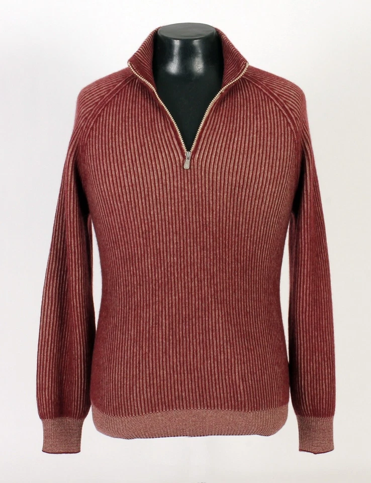 Brunello Cucinelli Cashmere 1/2 Zip Sweater - L - Burgundy - New - $4400 Retail - Image 3 of 4