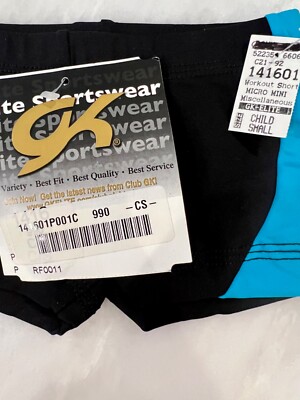 GK CHEER CHILD SMALL BLACK DRYTECH BLUE GYMNASTICS DANCE MICRO
