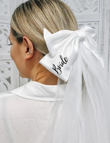 Bride Veil Bachelorette Party Decorations White Hair Bow | Bridal Shower Supp... - Picture 7 of 7