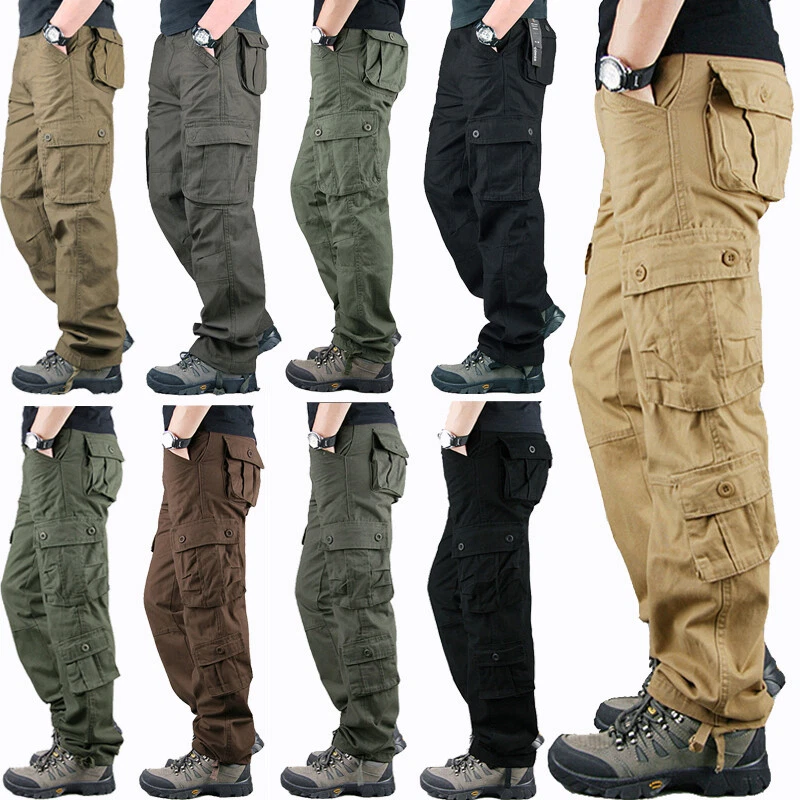 AU Men Cargo Work Pants Tactical Cotton Trousers Workwear Combat