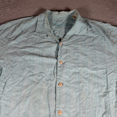 Tommy Bahama Shirt Mens Large Cyan Blue 100 Silk Button Up
