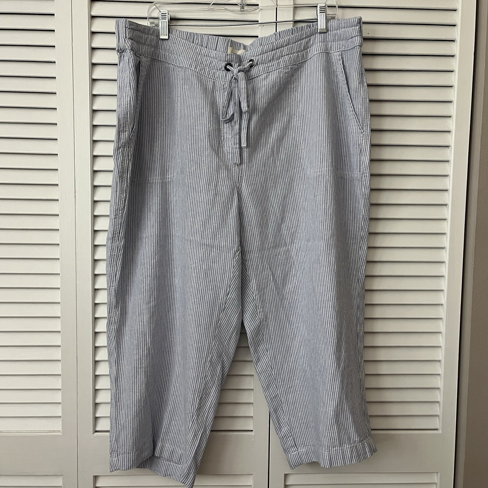 Per Se Linen Blend Striped Capri pants, Size 1X, pockets, elastic and drawstring