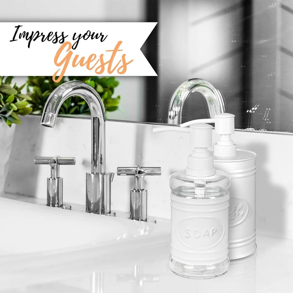 Dispensador de jabón blanco y vidrio Autumn Alley - Decoración de baño de granja Foto 3 de 4