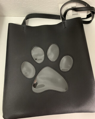 NWT Animal Paw Cute Clear/Black Faux Leather Open Top Tote *FREE  SHIP*