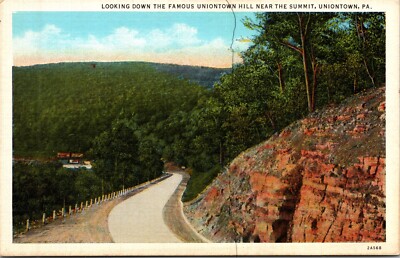 Postcard Uniontown Pennsylvania Looking down Uniontown Hill Near The Summit