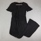 Madewell Romper Womens 4 Black Wide Leg Wrap Waist Jumpsuit Black Jacquard VNeck — photo 1