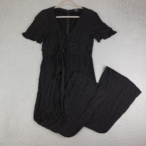Madewell Romper Womens 4 Black Wide Leg Wrap Waist Jumpsuit Black Jacquard VNeck