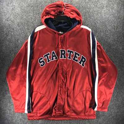 Starter Hoodie Mens M Red Zip Up Sweatshirt Embroidered