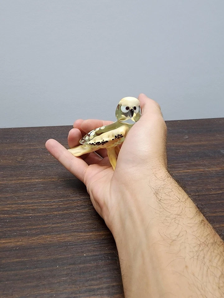 Фигурка из натурального цветного стекла - ручной работы - дизайн белой совы - Изображение 3 из 4