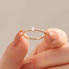 Minimalist Promise Ring, Half Eternity Solitaire, Dainty CZ Wedding Ring, Simple