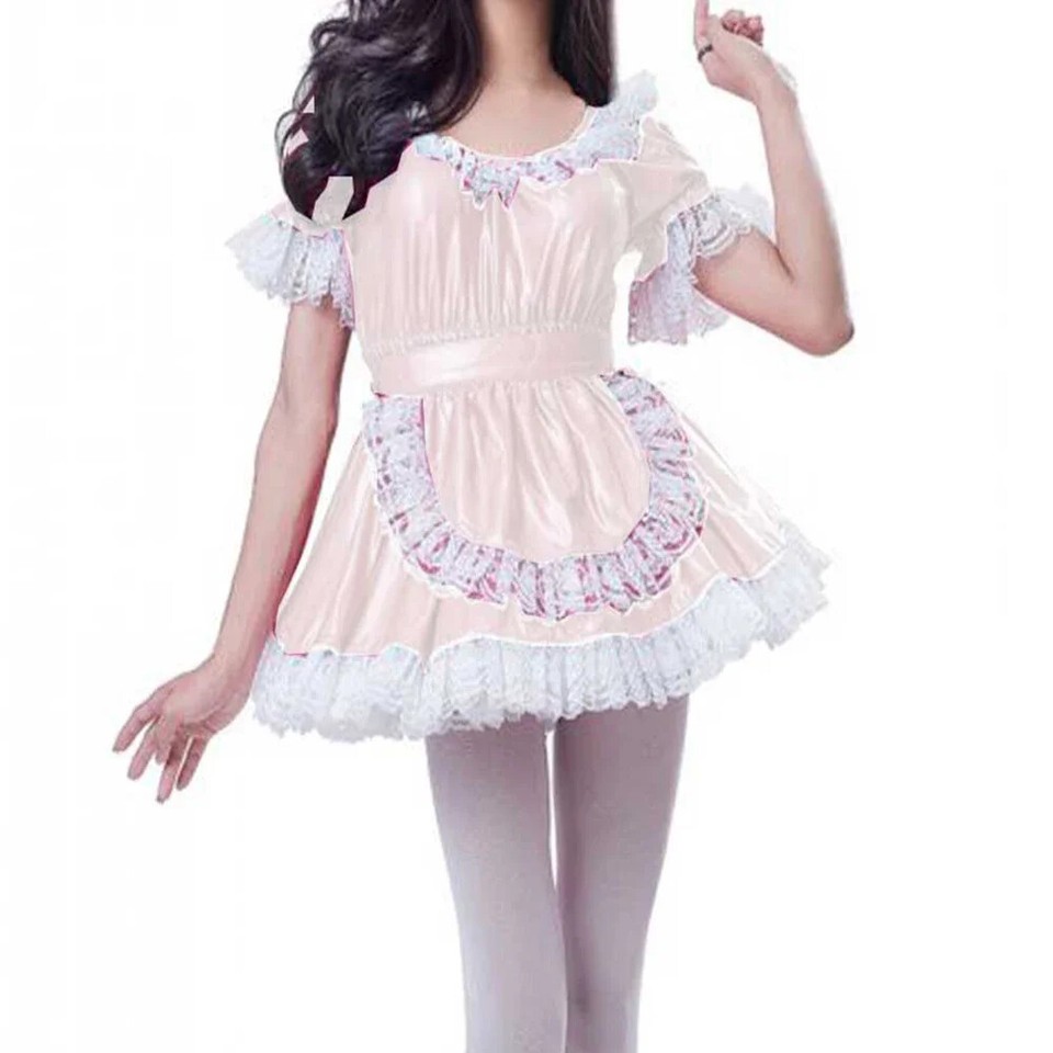 Women Maid Outfit Sweet Lolita Dresses Shiny Metallic Cosplay Laster ...