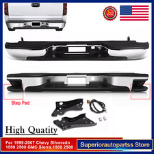 Rear Bumper For 1999-2007 Gmc Sierra Chevy Silverado 1500 2500 Chrome Wstep Pad